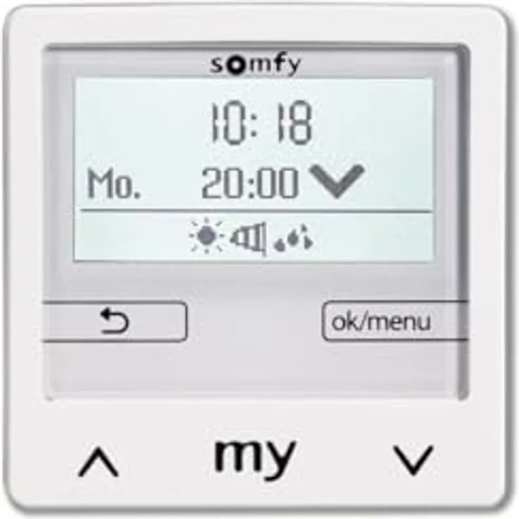 Somfy Soliris Smoove Steuerung 1818313 UNO Pure Wh, programmierbare Jalousiesteuerung mit Großem Display, Wind- und Helligkeitssensoranschluss, Unterputzmontage, 230 V
