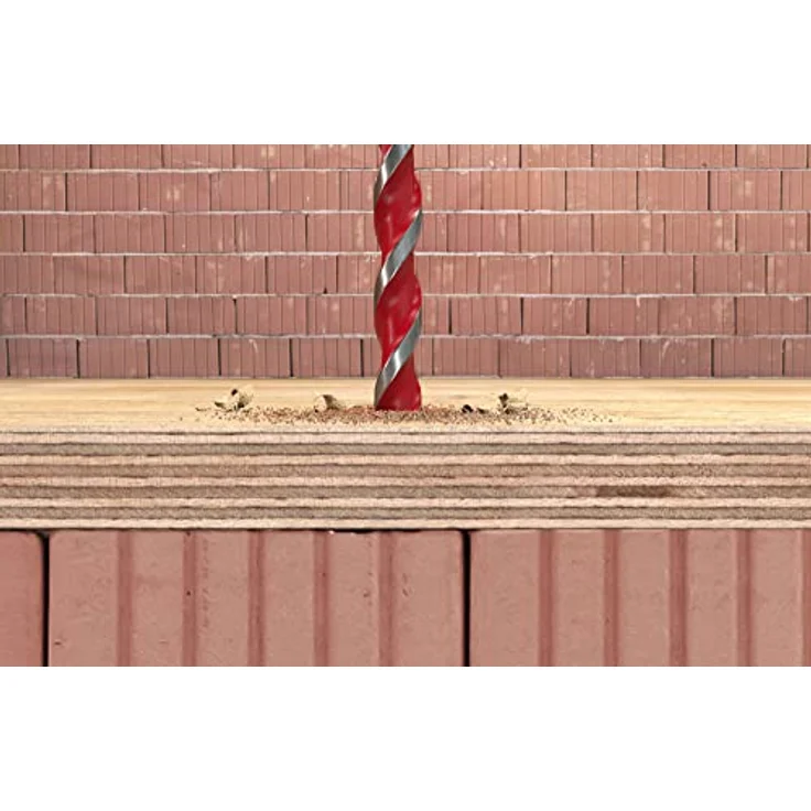 fischer 561642 D-U Sechskant-Universalbohrer, 5 mm, Hartmetallspitze für Ziegel/Holz/Fliesen/Kunststoffe/Stahl/Beton, rot/silber – Bild 4