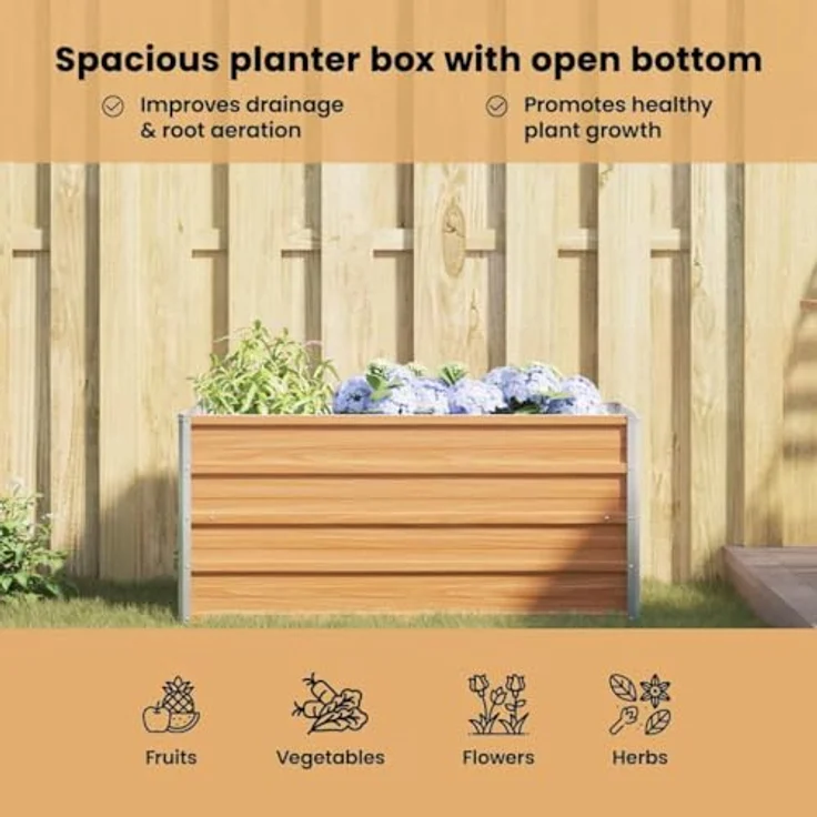 vidaXL Hochbeet aus verzinktem Stahl, hellbraun, 100 x 40 x 45 cm, rost- und korrosionsbeständig, wetterfest, offenes Bodendesign – Bild 6