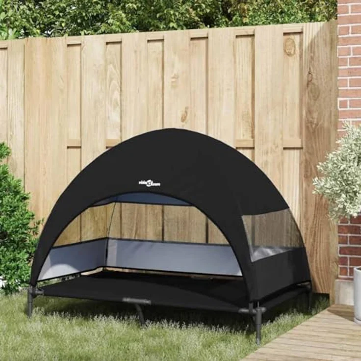 vidaXL Erhöhtes Hundebett mit Abnehmbarem Dach, Schwarz XL Stahl, Wetterfest und Faltbar für Outdoor-Aktivitäten – Bild 3