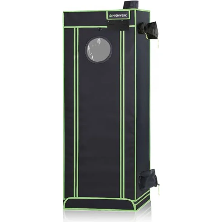 HIGHWERK Growzelt 60 x 60 x 180 cm, Indoor Grow tent für Homegrow, lichtundurchlässig, schwarz-grün, mit hochreflektierender Diamond Beschichtung – Bild 3