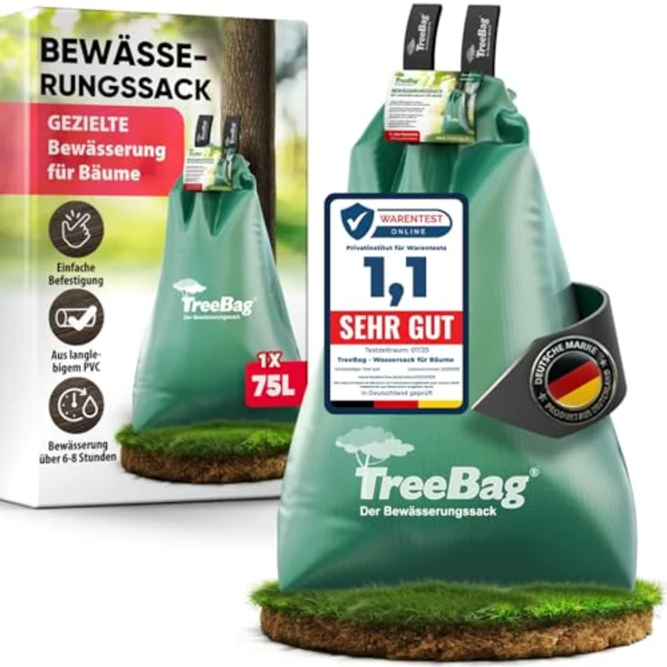 TreeBag Bewässerungssack für Bäume 1x75L, UV-stabiler PVC-Wassersack für effektive Tröpfchenbewässerung, geeignet für Stammumfänge von 8-30 cm – Bild 1