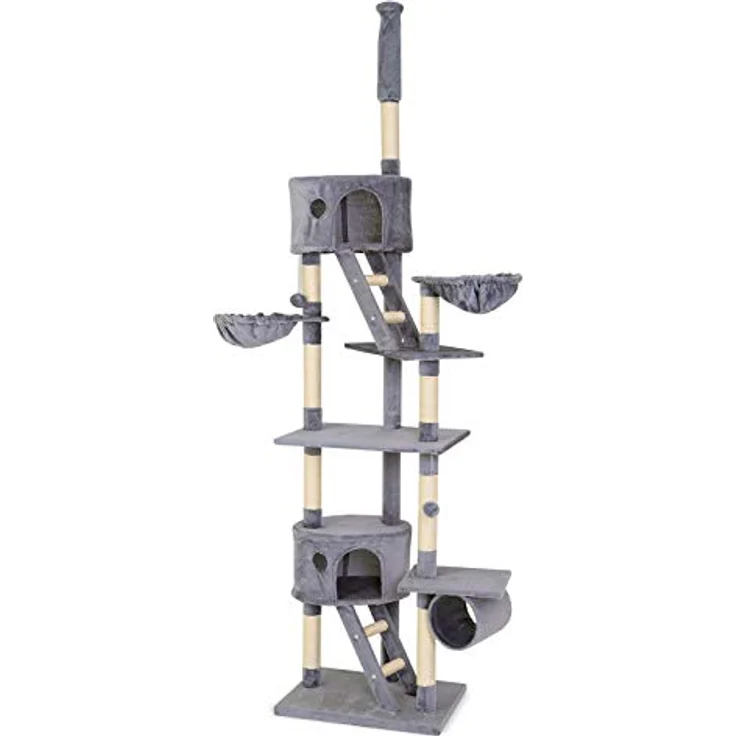 lionto Kratzbaum XXL Kletterbaum Katzenkratzbaum Katzenbaum höhenverstellbar 230-250 cm, hellgrau – Bild 1