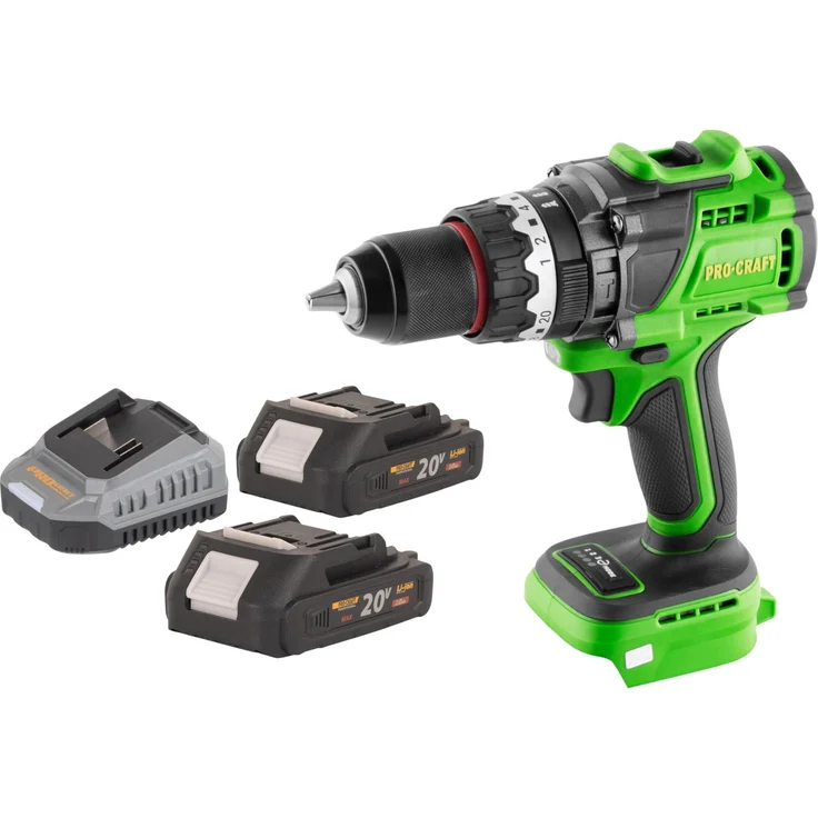 Procraft PA18ProBL-BB Akku Schlagbohrschrauber 20 V, 180 Nm Brushless, inkl. 2x 2,0 Ah Akku und Ladegerät