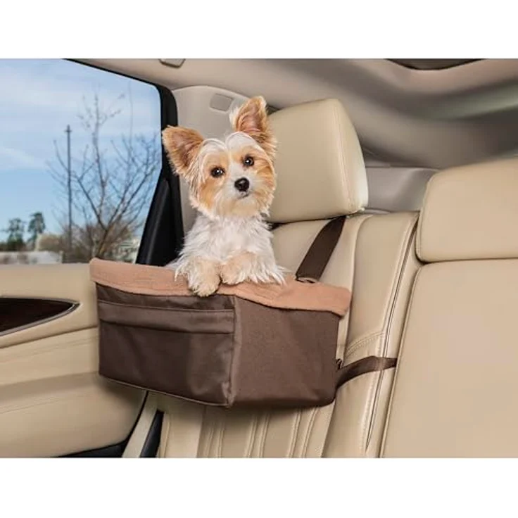 Solvit Products Tagalong Haustier-Autositz, Hundebett + Katzenbett, gepolstert, abnehmbares Futter, Sicherheitsleine, beige-braun, Größe M – Bild 2