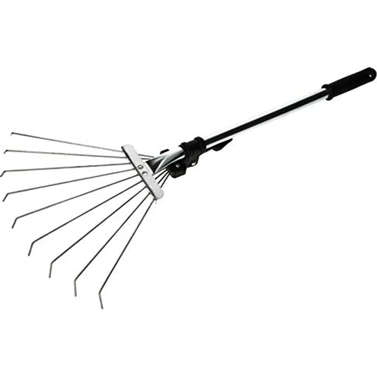 KOTARBAU® Robuster Fächerbesen 320 mm aus Metall Verstellbar 60 - 245 mm Kurzer Minirechen mit 9 Zinken Laubbesen Laubfeger