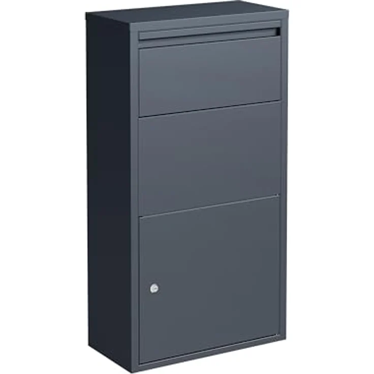 Relaxdays Paketbox, freistehender Postkasten aus verzinktem Stahl, abschließbar, grau, HxBxT: 82 x 44 x 22 cm – Bild 1