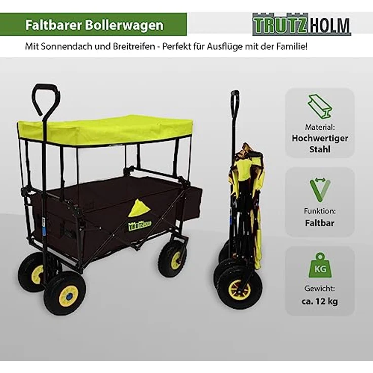TRUTZHOLM Falt-Bollerwagen mit Vollgummi-Rädern, Hecktasche und Teleskopgriff, schwarz – Bild 2