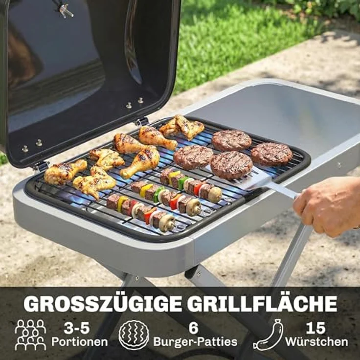Outsunny Tragbarer Gasgrill 1 Brenner 2,5kW mit Faltbarem Rollwagen, Grillrost, Thermometer und Fettauffangschale, ideal für BBQ und Camping – Bild 4