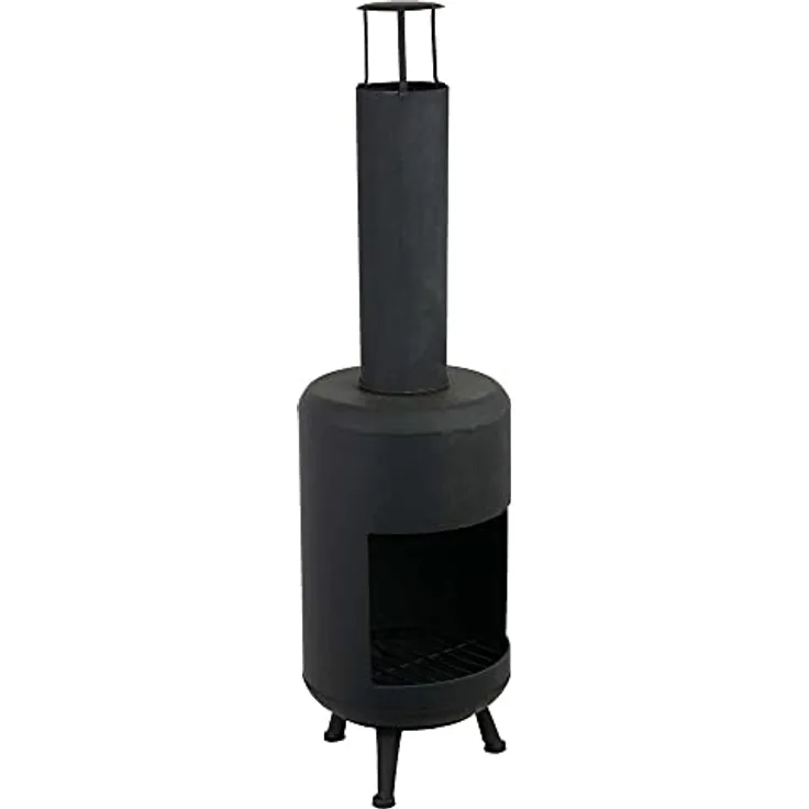 Gartenkamin aus Metall in schwarz 105 cm hoch Terrassenofen/Terrassenkamin als Feuerschale oder Feuerkorb für den Garten