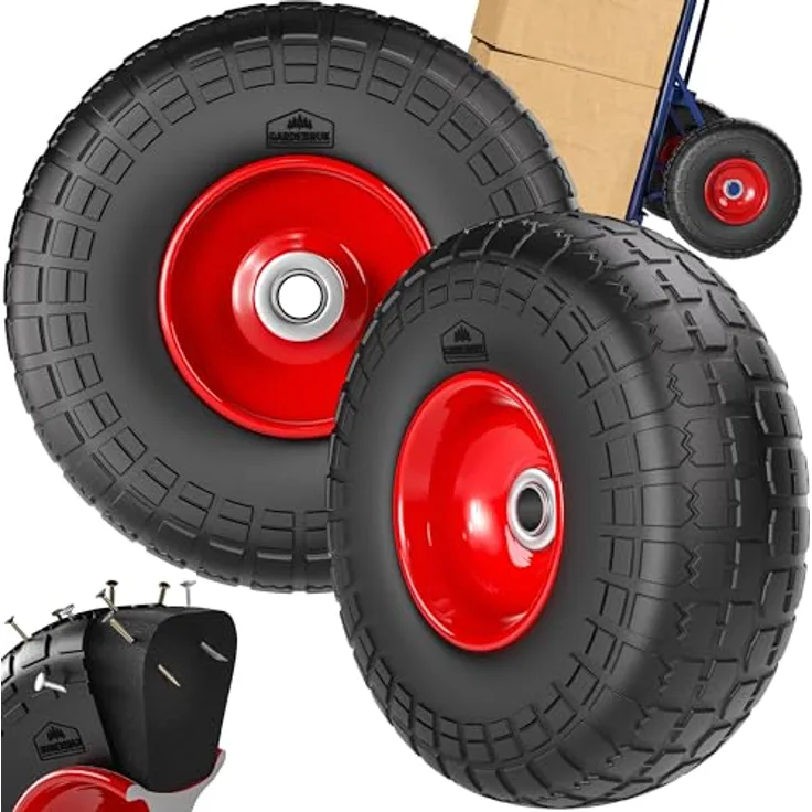Gardebruk Sackkarre Ersatzrad 2er Set, pannensichere PU Reifen mit pulverbeschichteten Stahlfelgen, schwarz/rot, bis 200 kg belastbar