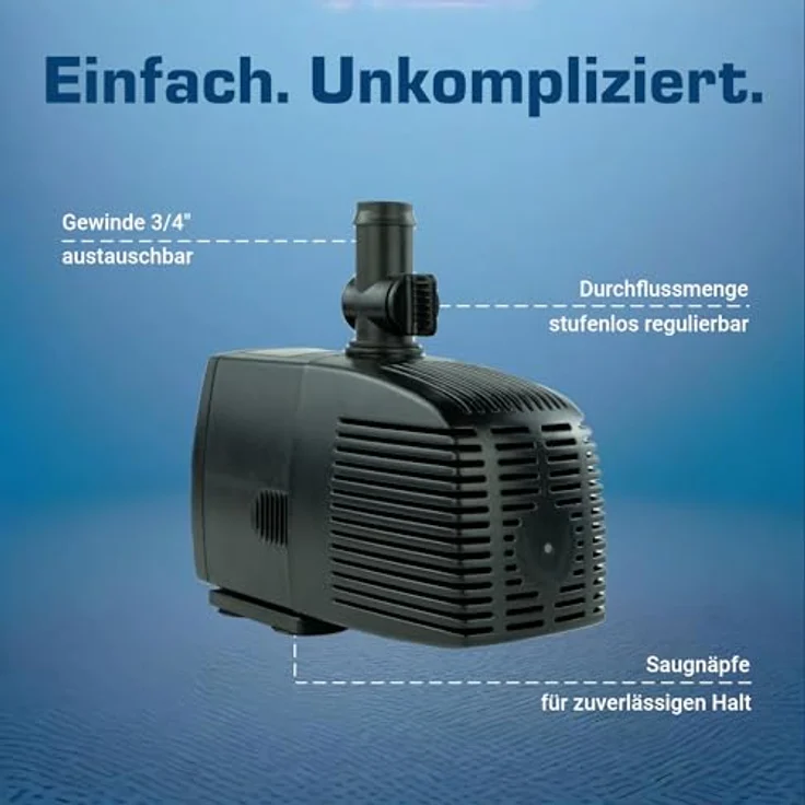 KERRY Teichpumpe 12 V – 1.500 L/H | 25 Watt | 10m Kabel | 2,5m Förderhöhe | Wasserpumpe | Aquariumpumpe | Wasserspielpumpe | Brunnenpumpe | Springbrunnen-Pumpe | – Bild 5