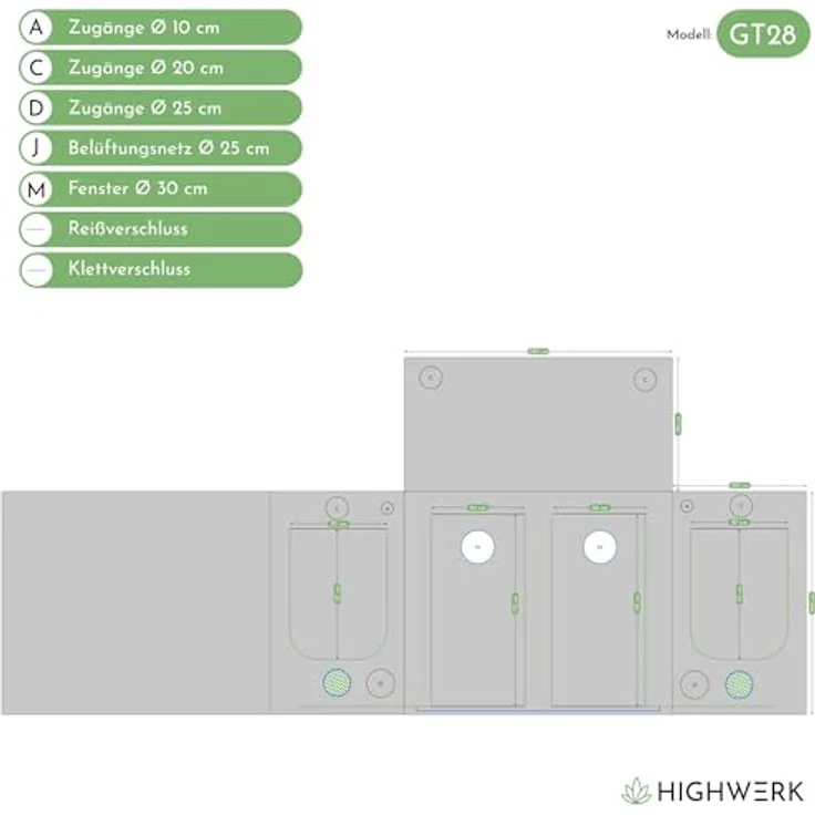HIGHWERK Growzelt 120 x 240 x 200 cm, Indoor Grow tent, lichtundurchlässig, schwarz-grün, für Homegrow und hydroponische Aufzucht – Bild 2