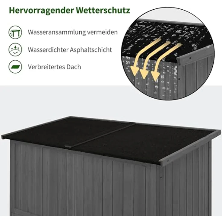M MCombo Gartenschrank Holz 127×59×168 cm, Wetterfestes Gerätehaus mit 2 Abteilen, Grau – Bild 4