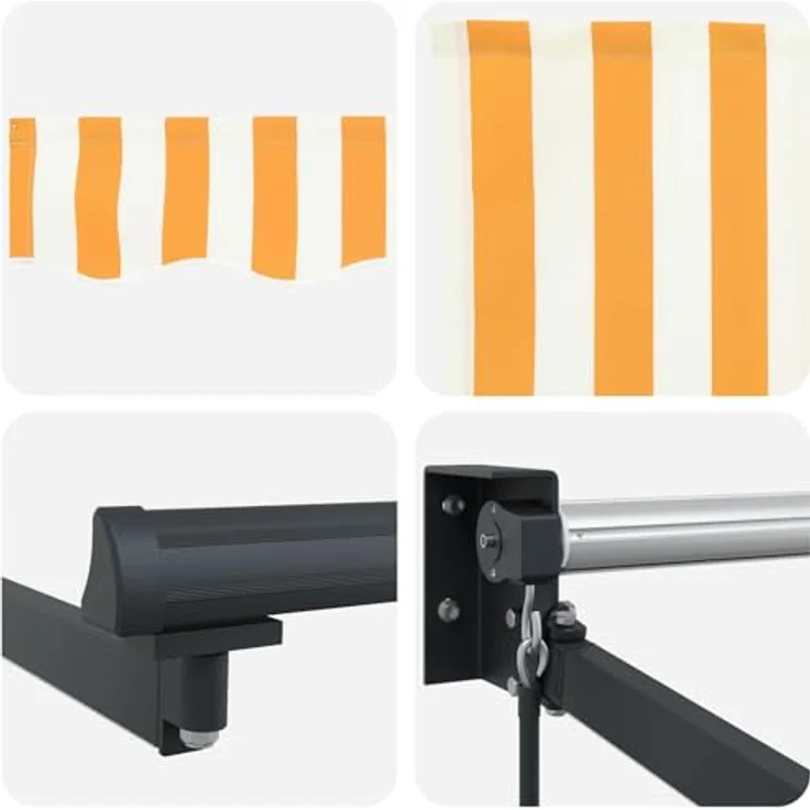 vidaXL Manuelle Gelenkarmmarkise mit solarbetriebenen LEDs, Orange und Weiß, 5 x 3 m, wasserabweisender Polyesterstoff – Bild 5