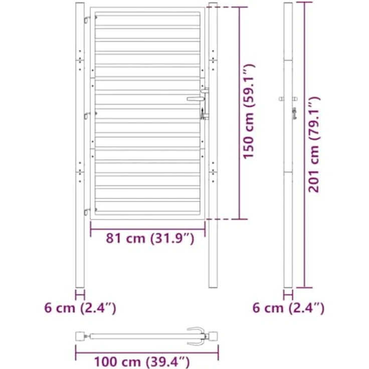 vidaXL Gartentor Aluminium, abschließbar, schwarz, 100x150 cm, pulverbeschichtet – Bild 9