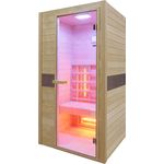 Interline Ruby Infrarot-Wärmekabine für 1 Person mit LED-Stimmungslicht, Bluetooth-MP3-Player, aus kanadischem Hemlockholz, braun