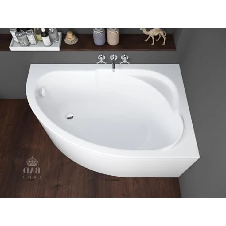 Polimat BADLAND Eckbadewanne STANDARD 130x85 cm, Weiß Acryl, Komplettset mit Chrom Automatik Ablaufgarnitur und Acrylschürze, Made in EU – Bild 1