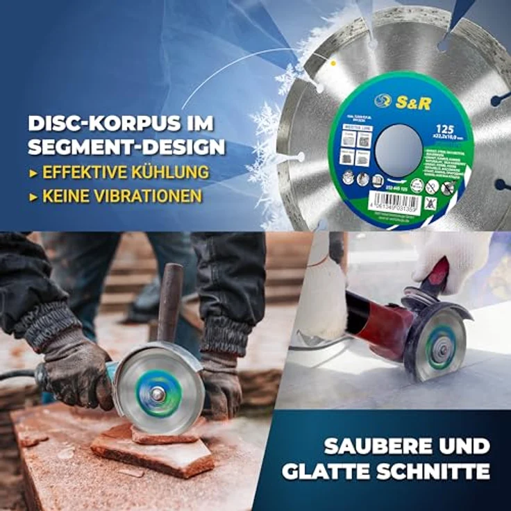 S&R Diamantscheibe 125 x 22,23 mm, Industrie-Qualität für Trennen von Granit, Stein, Marmor und Beton, kompatibel mit Winkelschleifern und Tischsägen – Bild 4