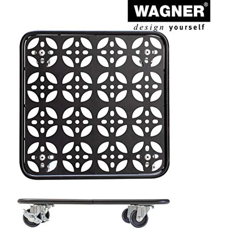 Wagner Pflanzenroller Black Edition 30 x 30 x 5,5 cm I Pflanzenroller für Innenbereich + Außenbereich I Blumenroller aus Stahl, schwarz beschichtet I 2 Feststeller I Tragkraft 60 kg - 20093701 – Bild 5
