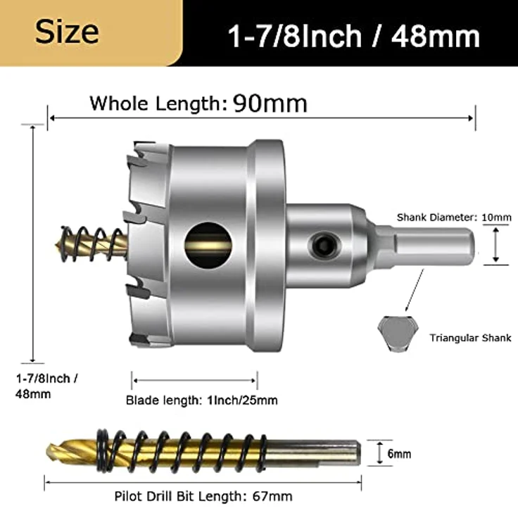 ASNOMY 48mm TCT Hartmetall-Lochsäge, leistungsfähiger Lochöffner für Edelstahl und Metall, 25mm Schnitttiefe, 10mm Schaftdurchmesser – Bild 4