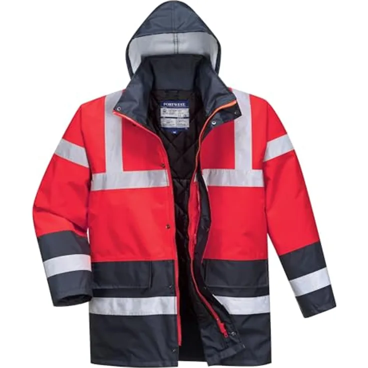 Portwest Warnschutz Kontrast Traffic-Jacke, wasserdicht, Größe XXXL, Rot/Marine