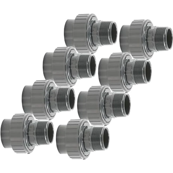HAF 8x PVC Fittings Verschraubung 63mm x 2", Klebemuffe x Außengewinde, grau, PN16 für PVC Rohr und Poolverrohrung – Bild 1