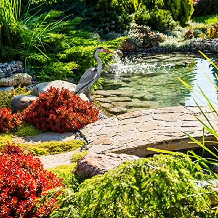 Relaxdays, grau Dekofigur Reiher, Schutz gegen Fischreiher, stehender Graureiher, in Boden einsteckbar, Garten Teich, PE, 1 Stück – Bild 6