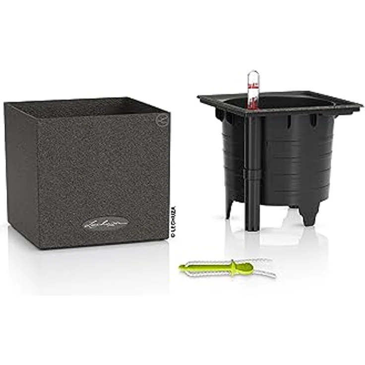 LECHUZA CANTO Stone 14 hochwertiger Kräuterwürfel mit Stick-Bewässerungssystem, graphitschwarz – Bild 2
