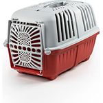 lionto Transportbox für Hunde & Katzen aus Kunststoff Tiertransportbox Kleintierbox, 48x31,5x33 cm rot