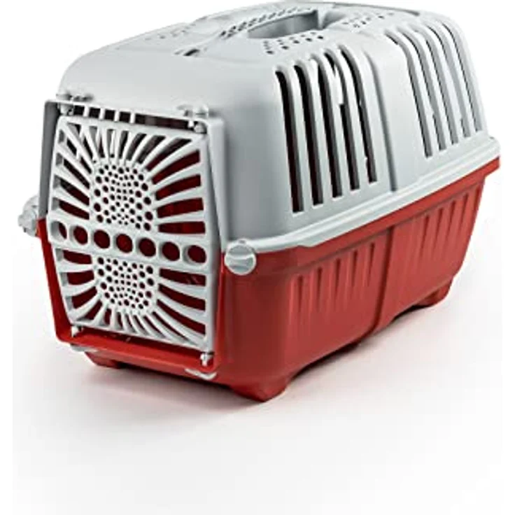 lionto Transportbox für Hunde & Katzen aus Kunststoff Tiertransportbox Kleintierbox, 48x31,5x33 cm rot – Bild 1