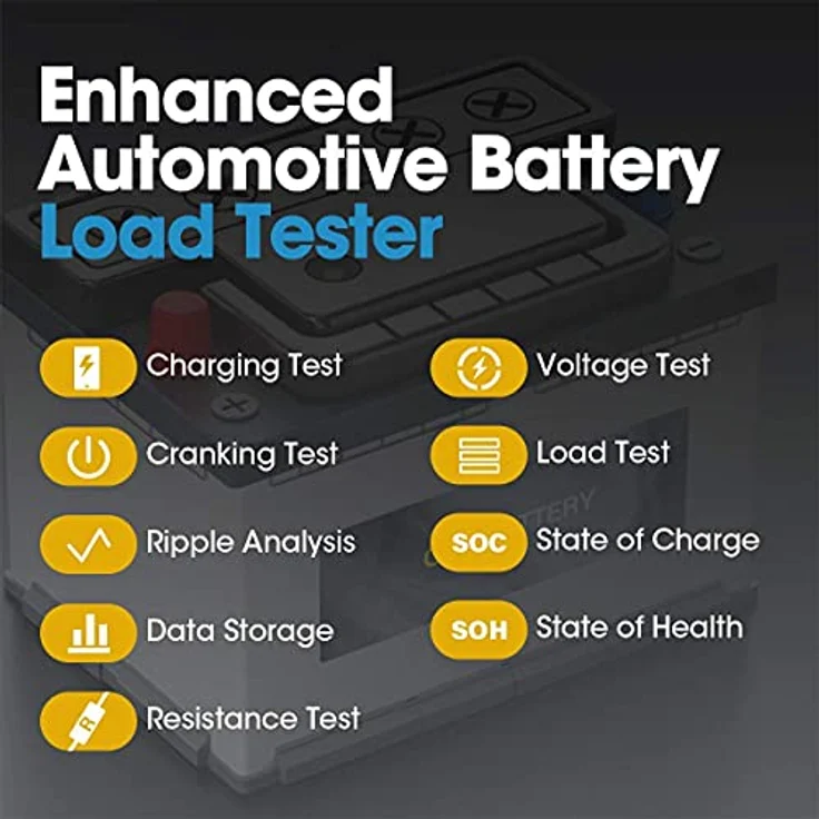 TOPDON Autobatterie Tester BT100, BatterieTester KFZ 12V mit 100-2000 CCA Batterietest, Schwarz - Schnell, Präzise und Kompakt – Bild 2