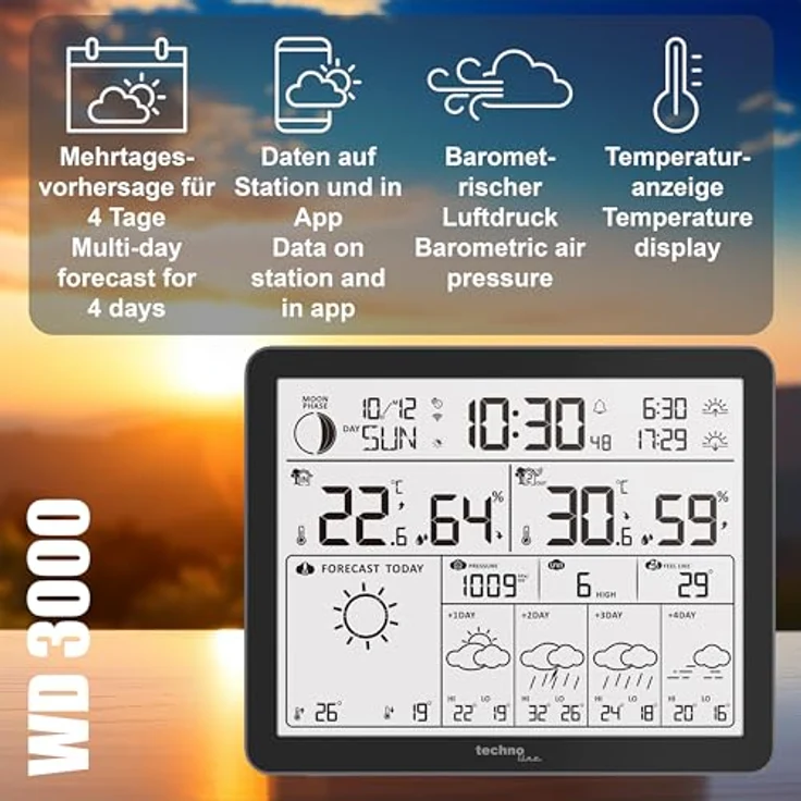 Techno Line WD3000 WLAN-Wetterstation mit 4-Tage-Vorhersage, max. 1 Sensor, innovative Tuya-Technologie – Bild 6