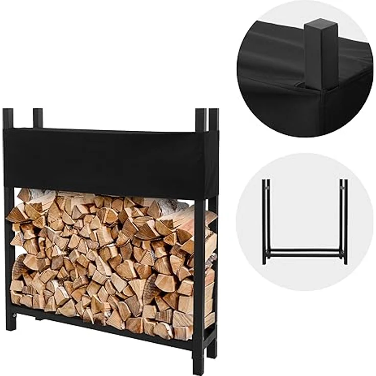 ML DESIGN Metall Kaminholzregal mit Abdeckung, 113x25x115cm, anthrazit, witterungsbeständiger Stahl, 0,5m³ Stauraum, inkl. Schutzhuelle – Bild 4