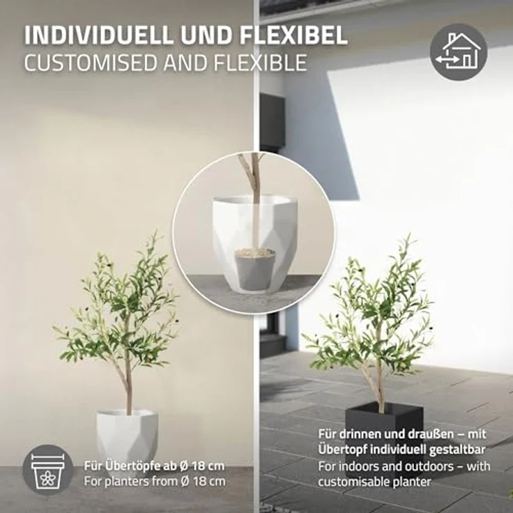 ML-DESIGN Kunstbaum Olive, 120 cm hoch, künstliche Pflanze mit echtem Holzstamm und Stoffblättern für Innen & Außen, dekorativ für Wohnräume und Garten – Bild 5