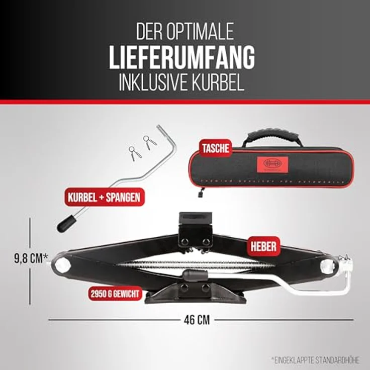HEYNER Wagenheber Scherenwagenheber UltraLift L PRO, 2t für SUV/PKW mit Kurbel + Gummiauflage - inkl. Tasche – Bild 3