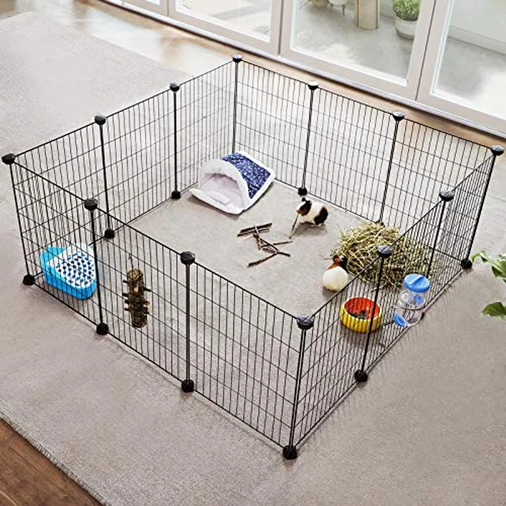 SONGMICS Freilauf, DIY-Kleintiergehege, KleintierkÄfig, Welpenauslauf, Kaninchen, Meerschweinchen, Metallgitter, 143 x 73 x 46 cm, schwarz LPI01H – Bild 2