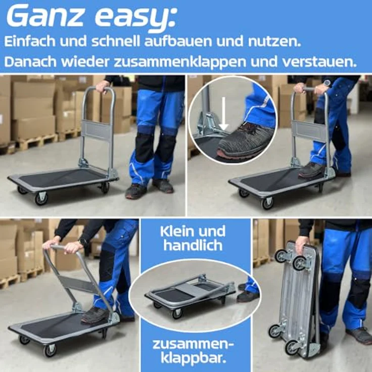 Trucky Klappbarer Transportwagen, Plattformwagen für 150 kg Nutzlast, schwarz/grau – Bild 3