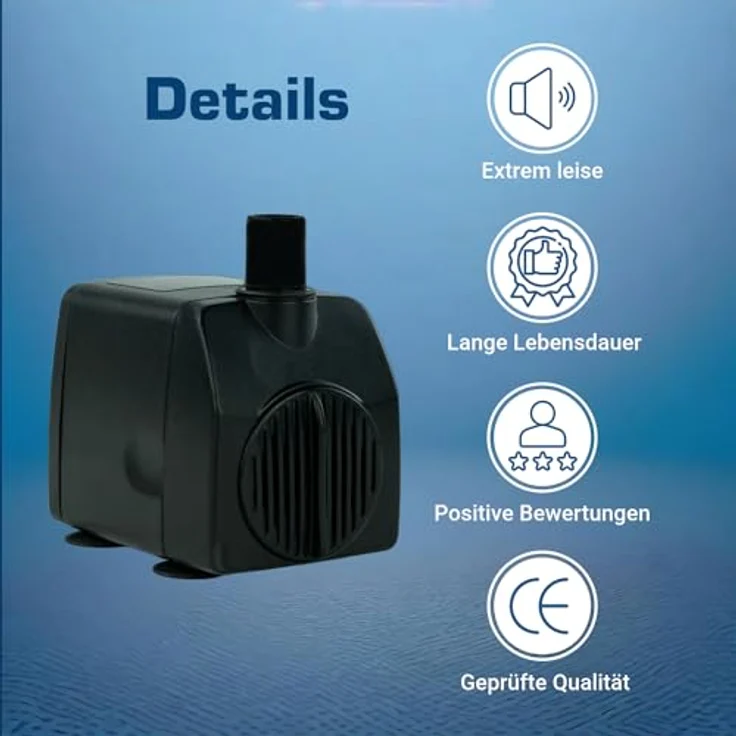 KERRY Wasserspiel-Pumpe 12 V – 750 L/H | nur 10 Watt | 7m Kabel | 140 cm Förderhöhe | Teichpumpe | Wasserpumpe | Springbrunnen-Pumpe | KEP750L, Schwarz – Bild 4