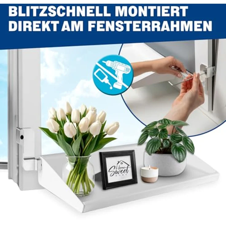 frischluft Fensterbrett Flexible Fensterbank, Teleskop 55–86 cm, für Fensterbreiten 65–107 cm, ohne Bohren & Kleben, bis 5 kg Belastung, Kippleiste für sicheren Halt – Bild 3