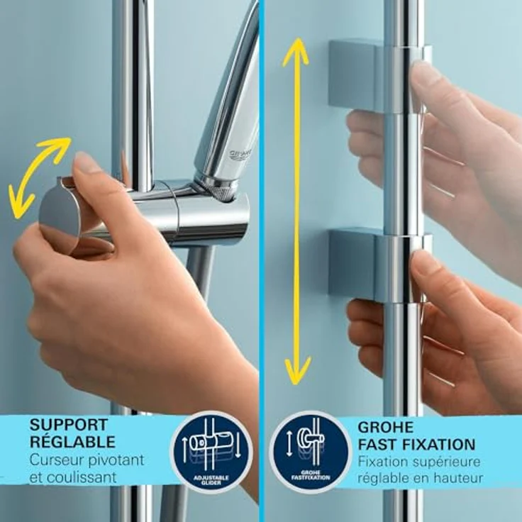 Grohe Vitalio Comfort 110 QuickFix Brausestangenset, Duschsystem mit 600mm Länge, inkl. Duschablage, geeignet zum Kleben oder Bohren – Bild 5