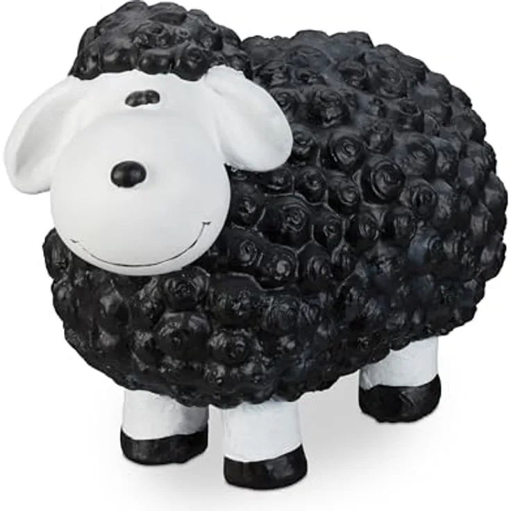 Relaxdays XXL Gartenfigur Schaf, handbemalt, wetterfest, Keramik, 44 cm, schwarz