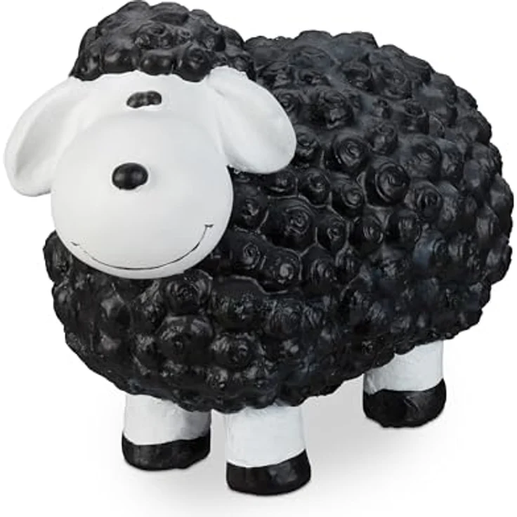 Relaxdays XXL Gartenfigur Schaf, handbemalt, wetterfest, Keramik, 44 cm, schwarz – Bild 1