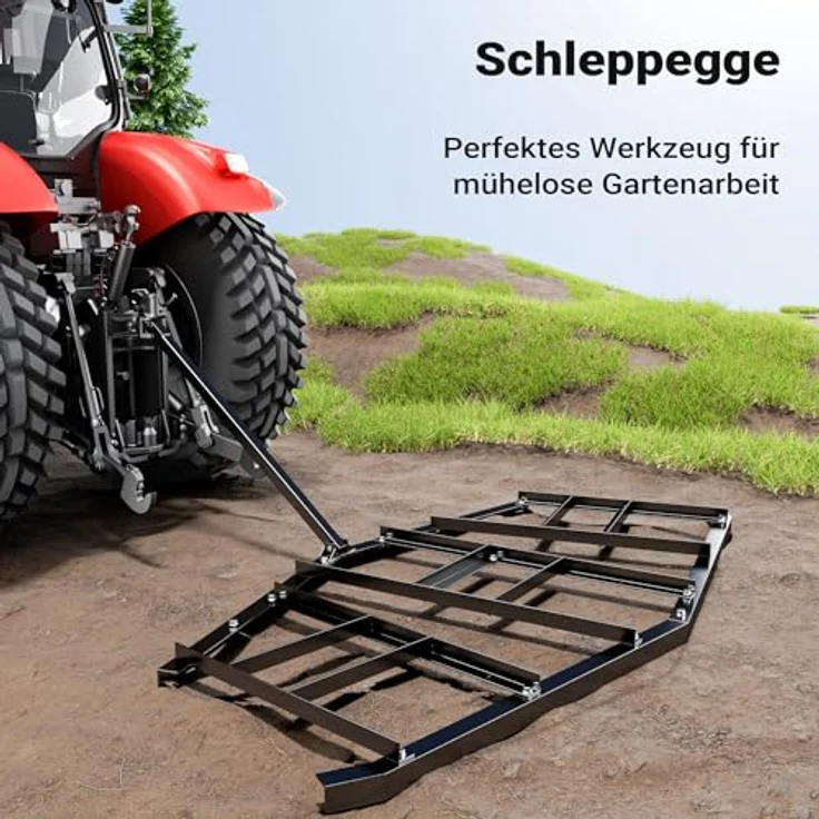 Wiltec Schleppegge 217 x 106 cm, Wiesenegge für Rasentraktor und ATV, robuste Konstruktion zur Bodenbearbeitung und Bodennivellierung – Bild 2