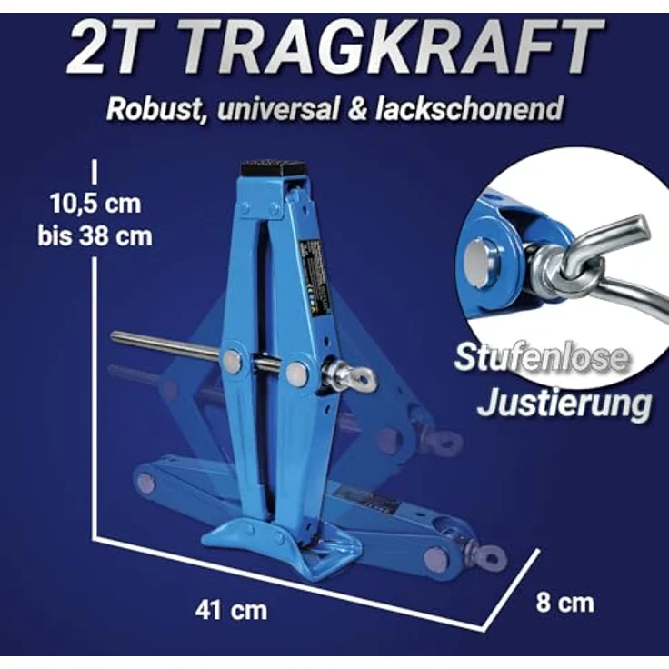 Bituxx Scherenwagenheber MS-18863, 2000 kg Tragkraft, Gummiauflage, einklappbare Handkurbel, Blau – Bild 2