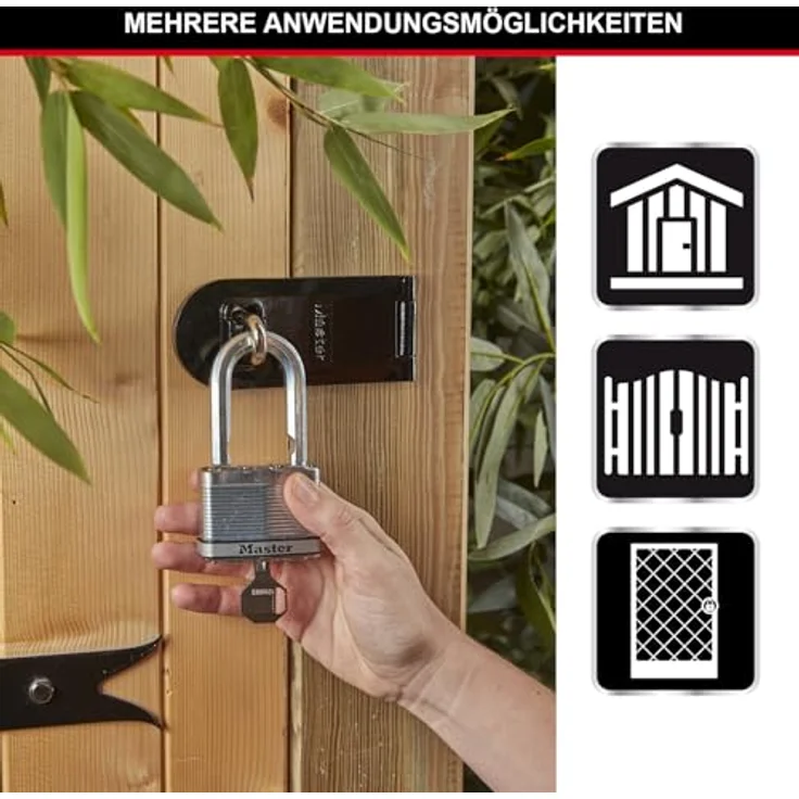 MASTER LOCK Hochsicherheits Vorhängeschloss [Schloss mit Schlüssel] [Laminiertem Stahl] [Wetterfest] [Medium Bügel] M15EURDLF - Ideal für Lagerräume, Lagerschuppen, Garagen, Zäune – Bild 4