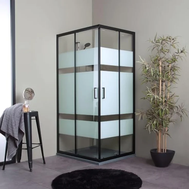Kiamami Valentina Duschkabine 80x120 cm, mattschwarzer Rahmen, satiniertes 6 mm Glas, schiebbare Tür – Bild 1