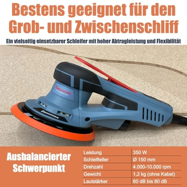 FANZTOOL 350W bürstenlosen Exzenterschleifer mit 150mm Schleifteller Klett. – Bild 5
