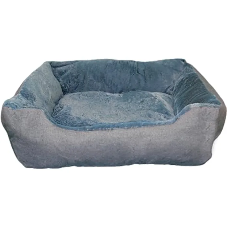 DEFACTO Hundebett, Hundekissen in Leinenoptik, Hundekorb, erhöhte Ränder, rutschfeste Unterseite (GRAU, 90L x 75B x 25H)