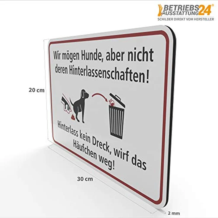 Betriebsausstattung24® Kein Hundeklo Hinweisschild „Wir mögen Hunde, Aber Nicht deren Hinterlassenschaften!“ - Haufen aufsammeln | Querformat 30,0 x 20,0 cm | Aluminium Verbundplatte – Bild 5